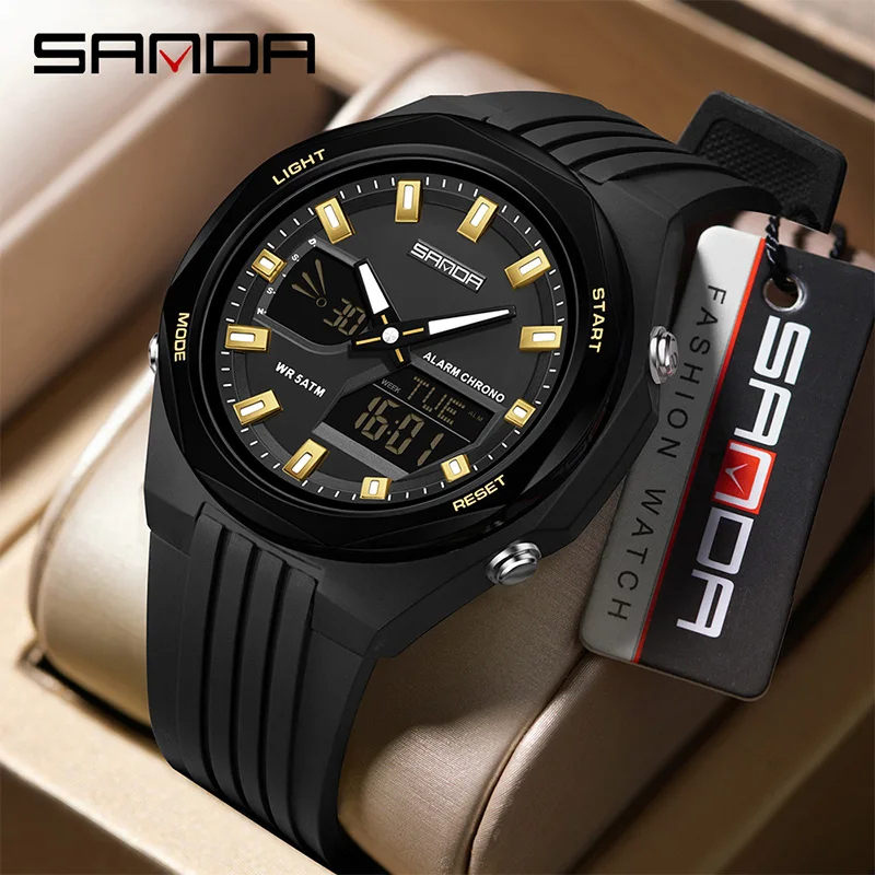 SANDA New Fashion Luxury Men's Electronic Quartz Watch Sports Multi Functional Waterproof LED Student Electronic Watch