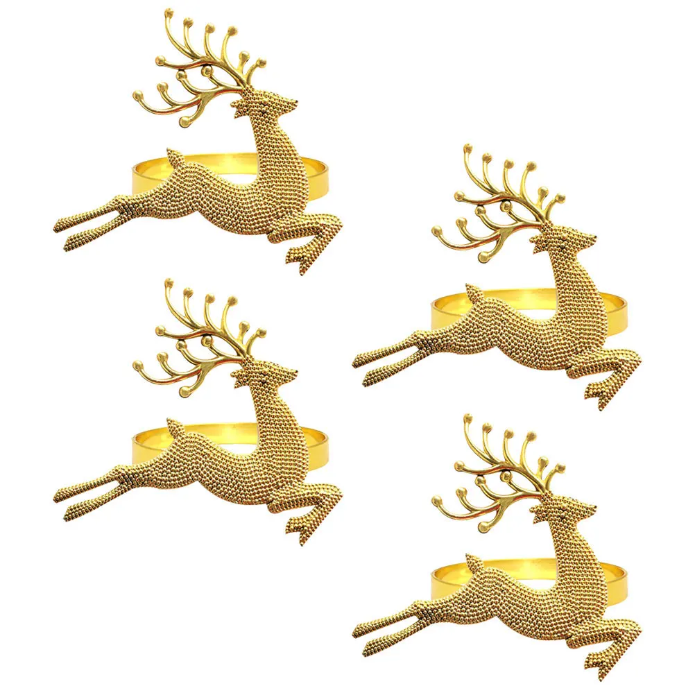 

4Pcs Reindeer Napkin Rings Alloy Elk Shaped Napkin Buckles for Christmas Table Decor Holiday Dinner Decoration Set