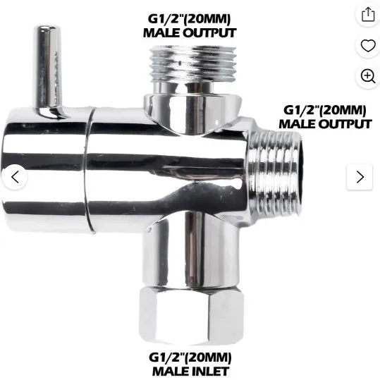 T-Type 3-Way Shower Diverter Valve G1/2 Water Diverter Adapter Bathroom Shower Faucet Connector
