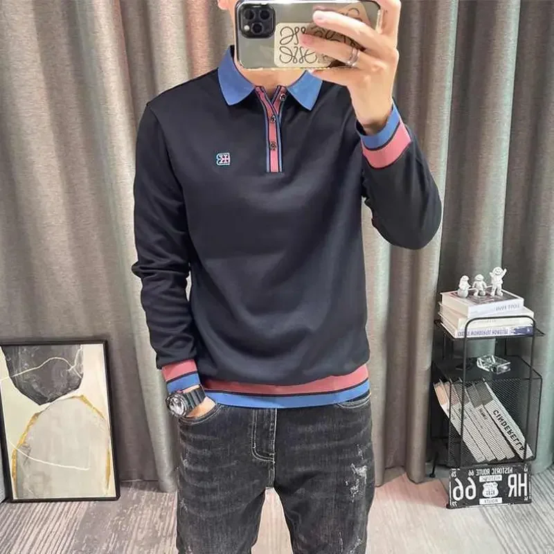 Tight Male Sweatshirts High Quality Mens Polo Shirts With Collar Slim Fit Pullover Tops Streetwear Y2k Clothing Deals One Piece