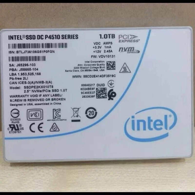 Intel DC P4510 1TB NVMe PCIe 3.1x4 3D TLC 2.5