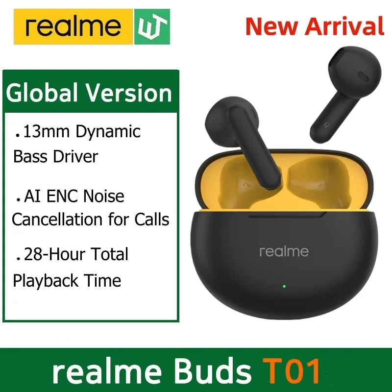 Global Version realme buds T01 True Wireless Earphone AI Noise Cancelling TWS Earphone Bluetooth 5.4 IPX4 28H Battery Life 