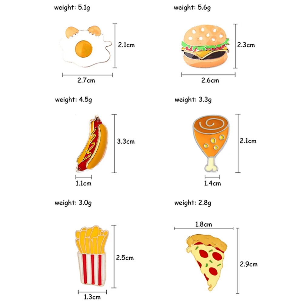 Hamburger Pizza Fries Hot Dog Chicken Legs Poached Eggs Enamel Brooch Pin Hat Shirt Collar Decoration Fast Food Brooches Jewelry