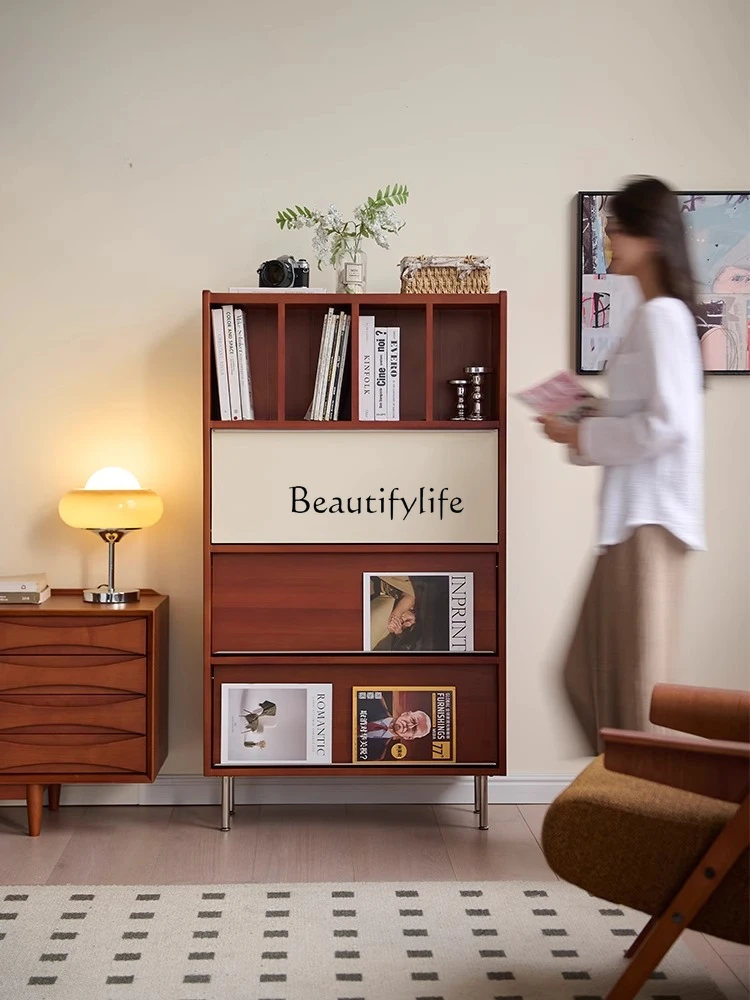 

02-Medium and ancient style solid wood bookcase bookshelf retro locker storage Bauhaus storage cabinet small apartment