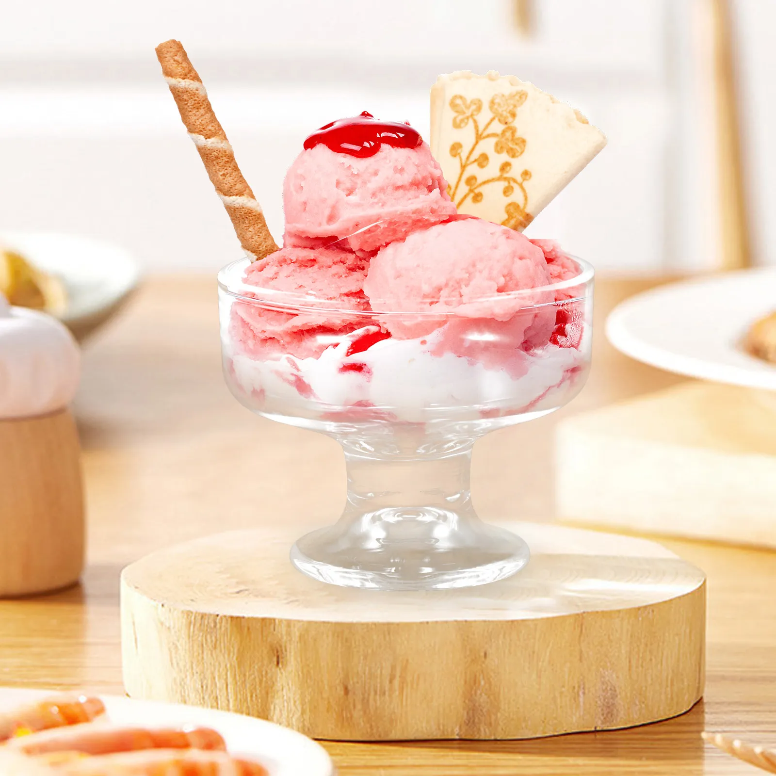 Premium Clear Glass Footed Dessert Bowl Ice Cream Serving Cup for Pudding Yogurt Fruit Salad Appetizer Home Party Bar Ktv
