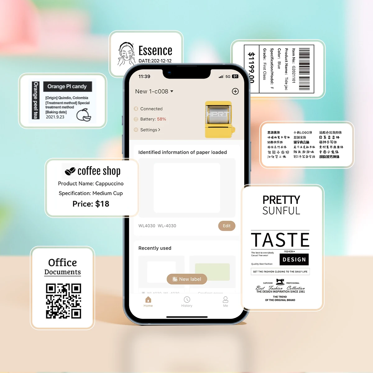 เครื่องพิมพ์ฉลาก New1 ขนาด 2 นิ้ว แบบพกพา ไร้หมึก ใช้บลูทูธ สำหรับธุรกิจขนาดเล็ก บ้าน โรงเรียน เครื่องพิมพ์สติกเกอร์สำหรับพิมพ์ที่อยู่