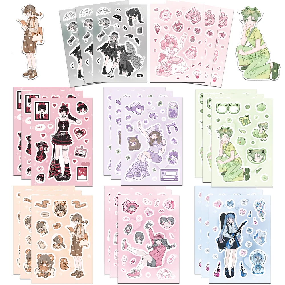 

8/16Sheets Cartoon Salt Sweet Girl Sticker book Decorative Labels Adhesive DIY Diary Album Stationery Junk Journal Supplies