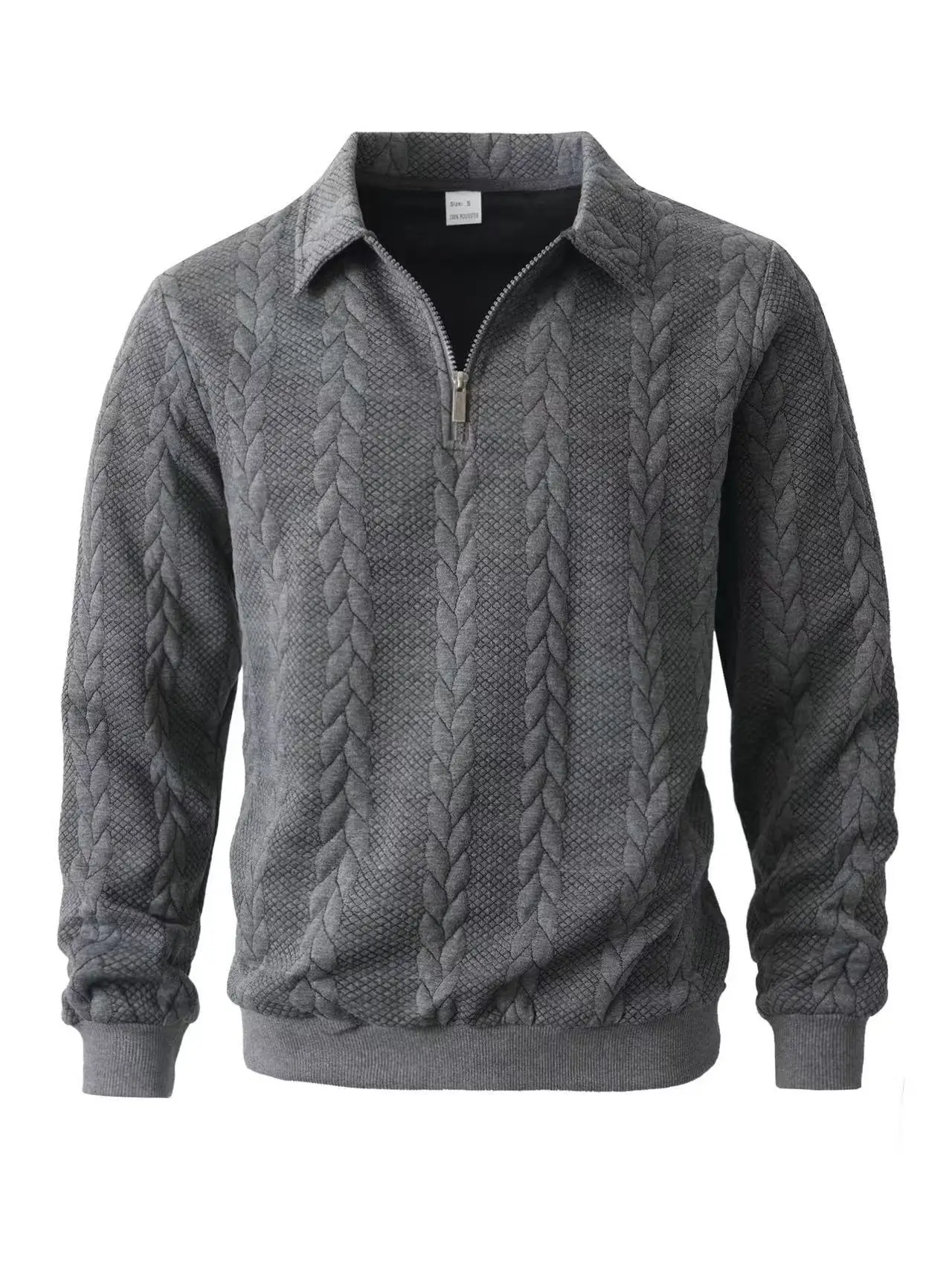 Men's Long-Sleeved Henry Shirt With Jacquard Patterns Pieced Together And A Half-Zipper Lapel Sweater For Fashionable Men's Wear