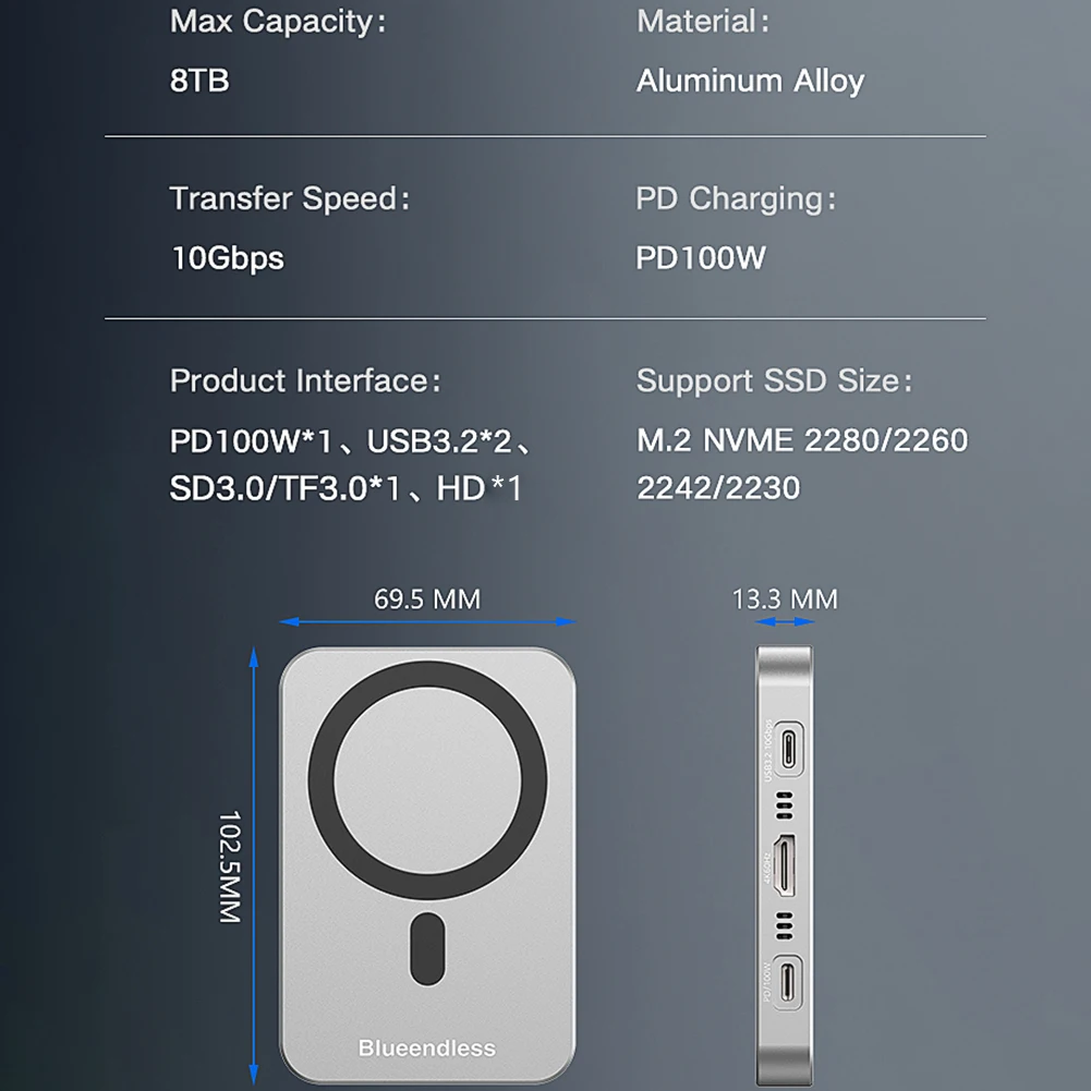 محطة إرساء مغناطيسية SSD بسرعة 10 جيجابت في الثانية USB-C USB3.2 محور محطة إرساء الفاصل لهاتف iPhone 16/16 Pro/iPhone 15/15 Pro #6