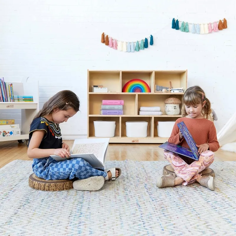 8-Compartment Mobile Storage Cabinet, 36in, Classroom Furniture, Natural