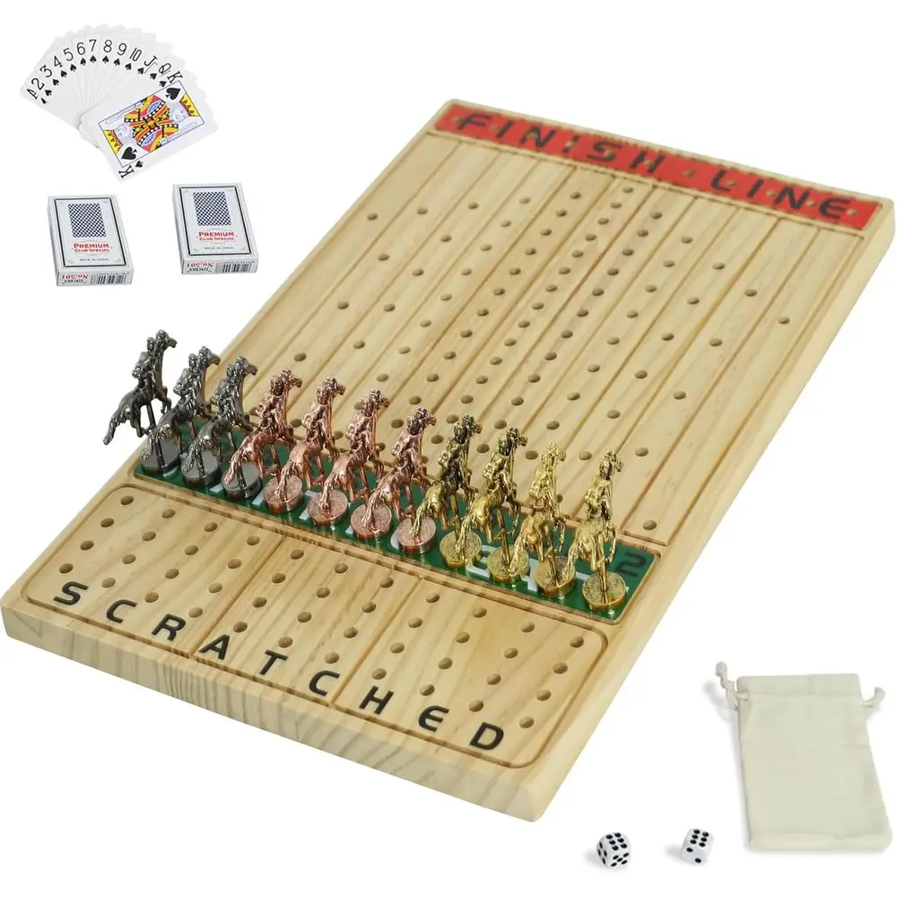 

Jyquorp He Race Board Game Racing Game Thickened Solid Wood with 11 Luxurious Durable Classic Metal Hes with 2 Dice and 2 Boxes