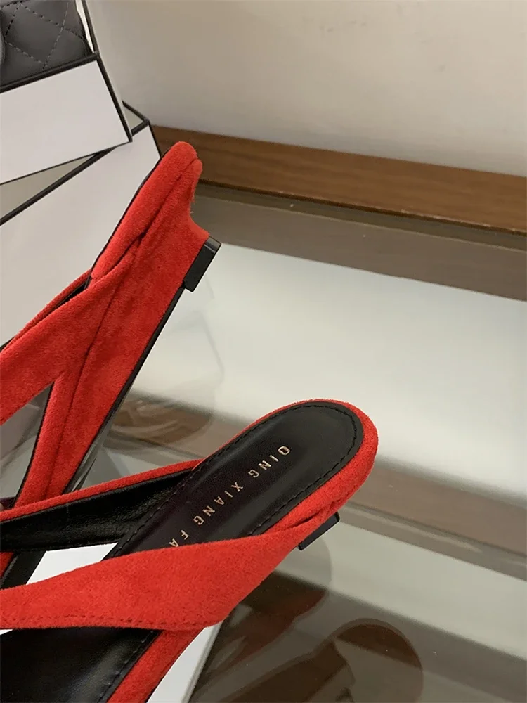 ZAROY Red Women's Flip Flops Summer Slippers Square Clip Toe Thin Low Heels Casual Beach Mules Slides Thongs Sandals Zapatos