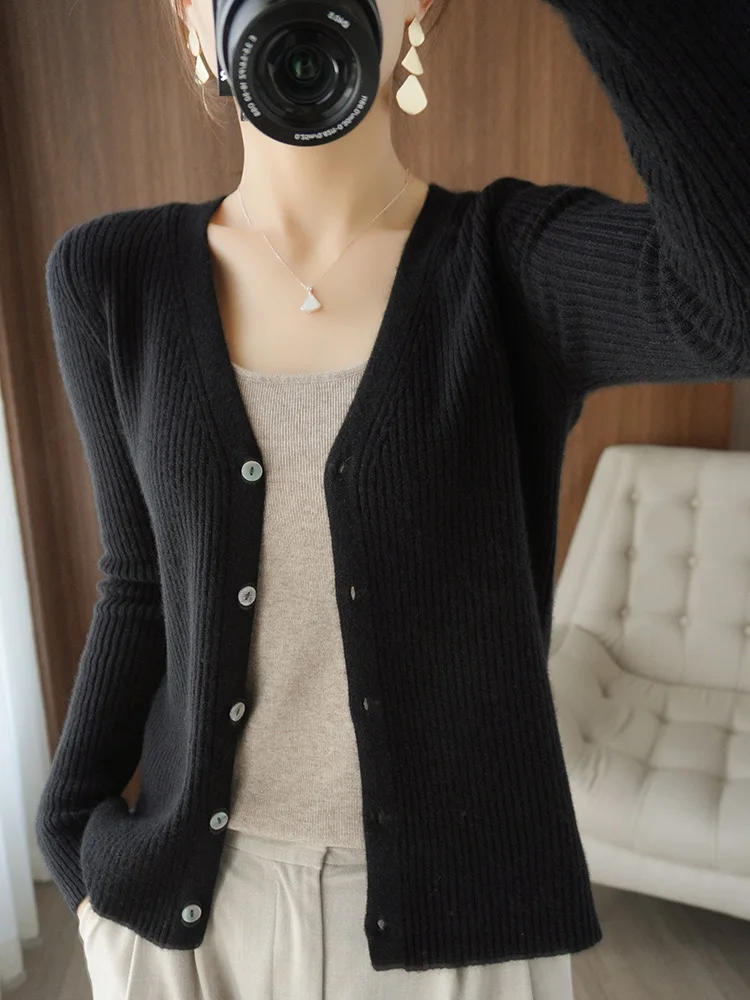 MODERN NEW SAGA Women Cardigan Sweater Spring Wool Knitted Sweater Long Sleeve Autumn Soft Slim Sweater Cardigans Korean Fashion