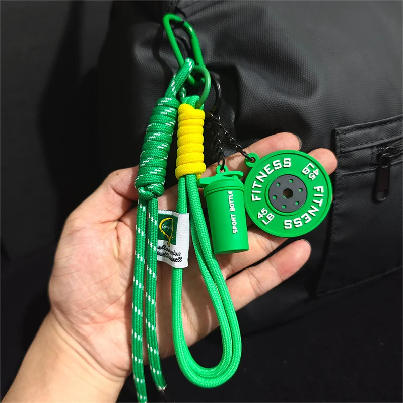 Mini Barbell Plates Key Chain Rectangular Buckle Water Cups Simulation Dumbbells Keyring Creative Bag Charm
