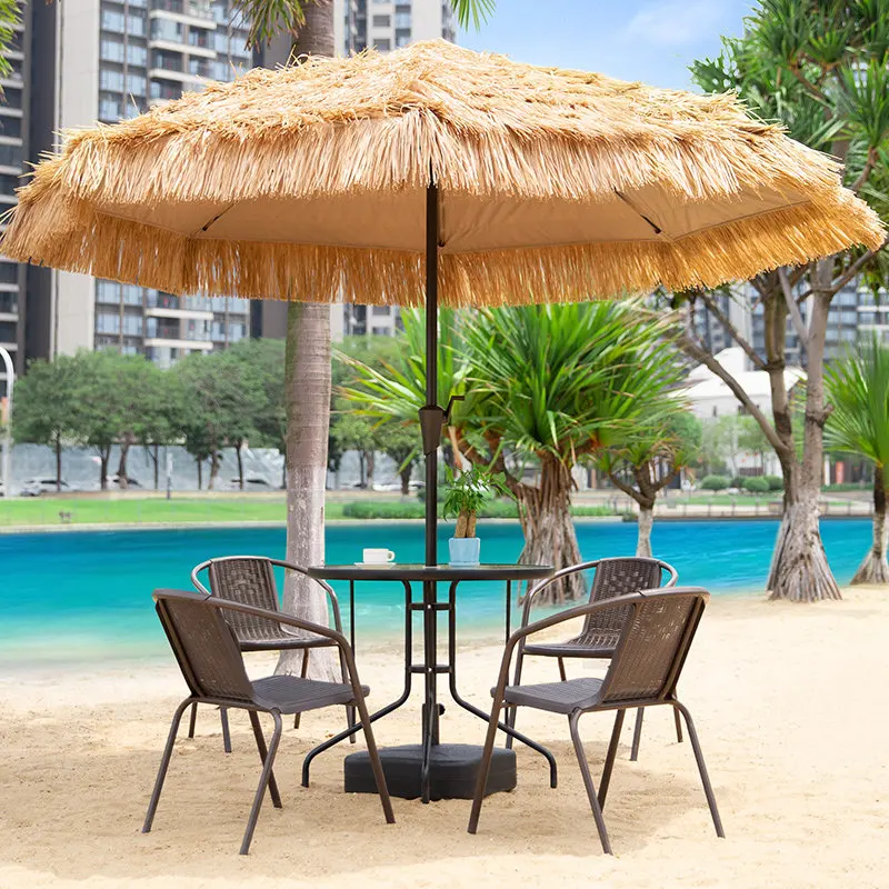 & Thatched Umbrella Outdoor Sunshade Patio Umbrella Center Pillar Umbrella for Outdoor Stall Camping Sun Shelter