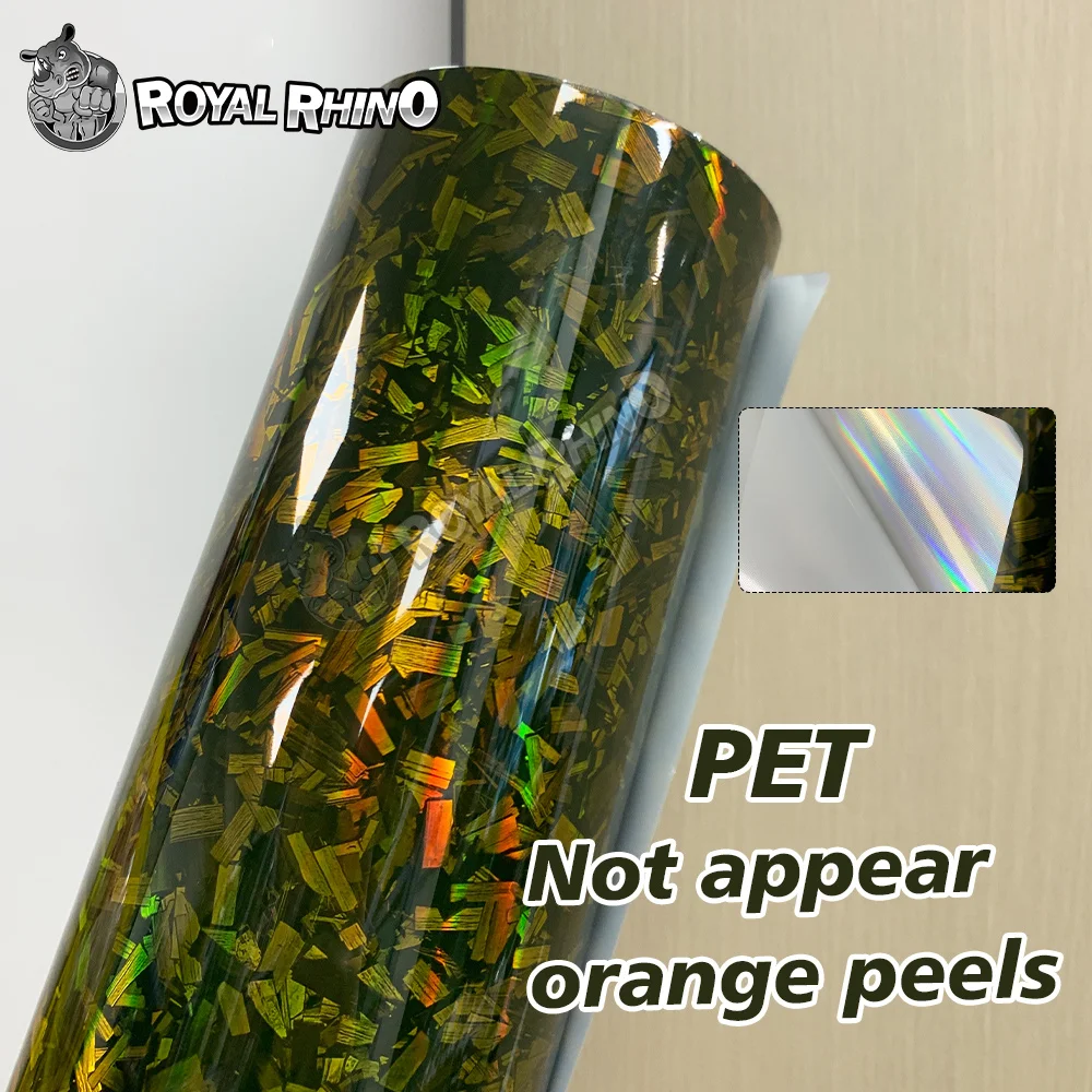 

18M PET Glossy Holographic Laser Gold Rainbow Forged Carbon Vinyl Wrap Film Roll Adhesive Decals Car Motorcycle Wrapping Foil