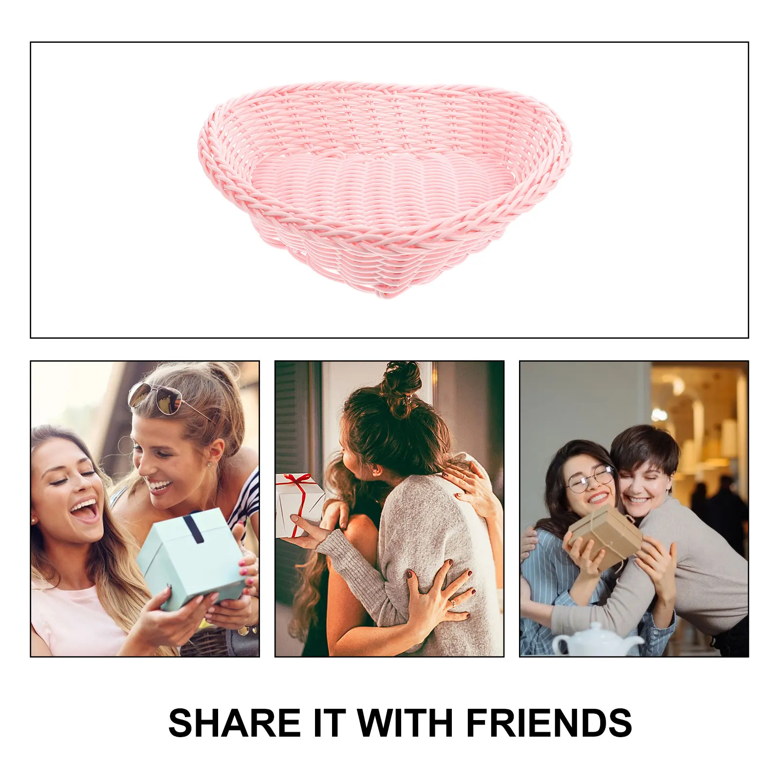 

Heart Shape Storage Basket Lightweight Safe Creative Snack Holder Pink Imitation Rattan Woven Decorative Dry Fruit