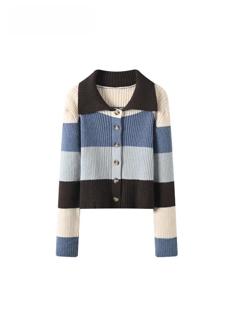 

plus Size Ne Long Sve Knitted Sweater for Women Autumn Winter Striped Casual Sle Regular Fit Single Button Closure