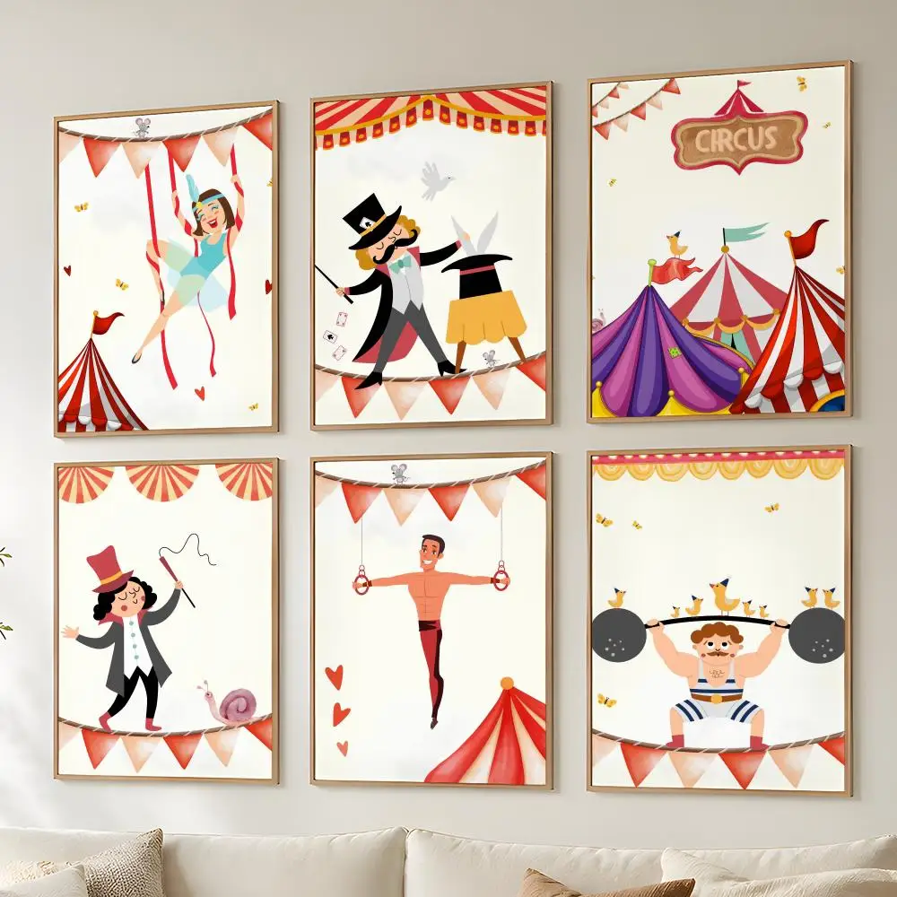 Funny Cartoon Circus House Poster Stickers Mural Painting Self-Adhesive Wall Art Decals for Bedroom Living Room Home Decor Gift