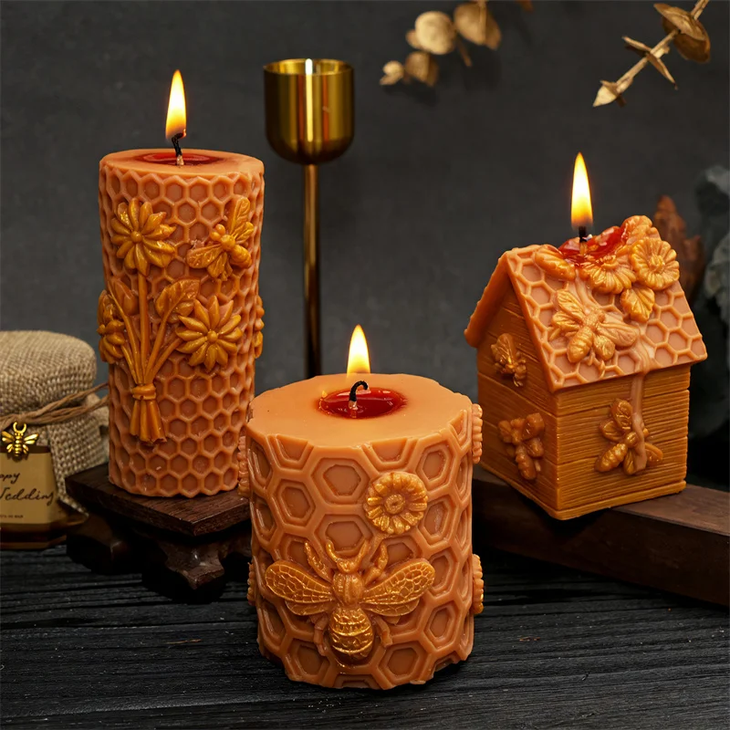 ثلاثية الأبعاد العسل العمود سيليكون قالب شمع لتقوم بها بنفسك زهرة النحل العسل وعاء النحل منزل تصاميم الشموع الجص الحرف لطيف ديكور المنزل
