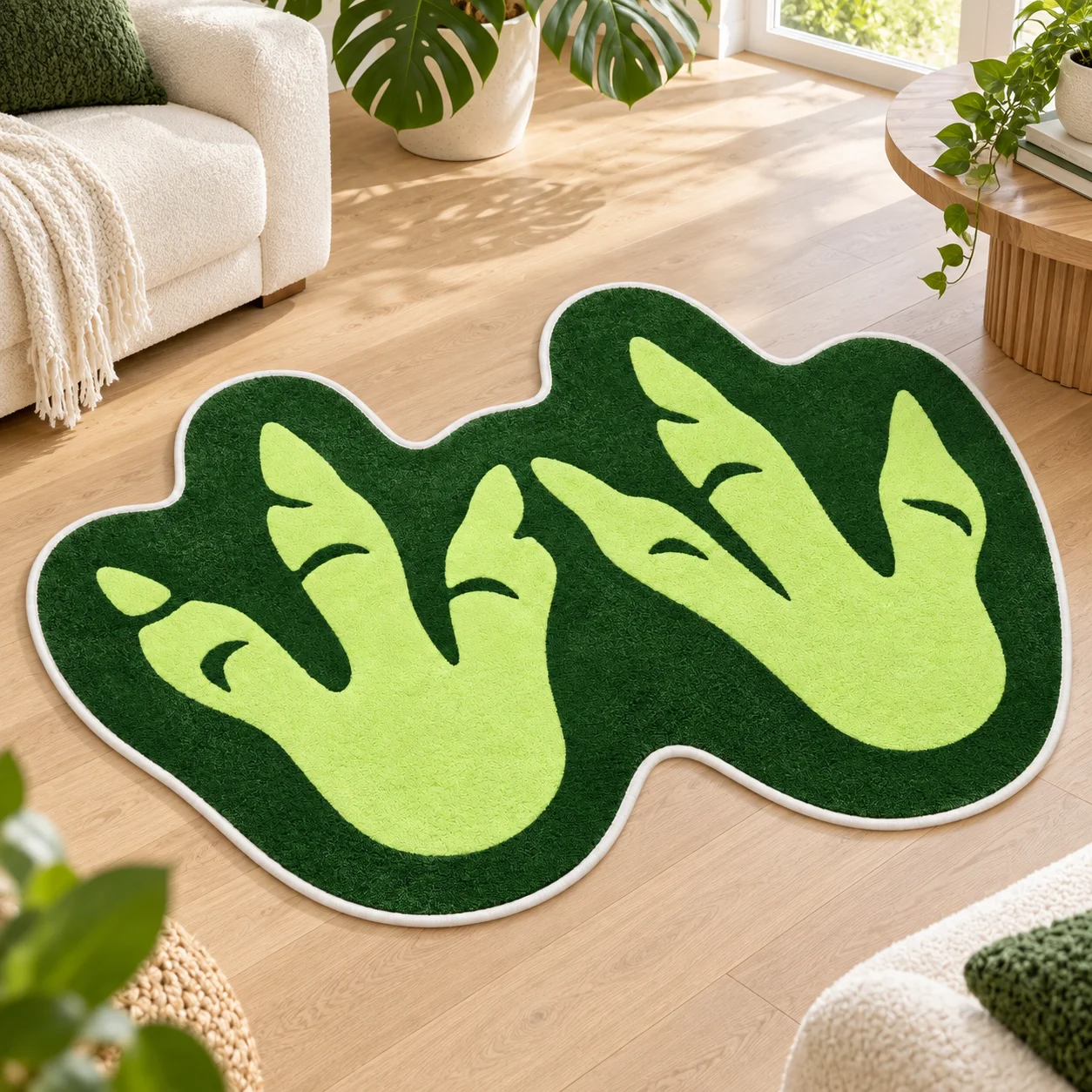Green Dinosaur Footprints Shaped Area Rug, Soft Non-Slip Floor Mat for Bedroom, Living Room, Studio and Entryway Nature Decor