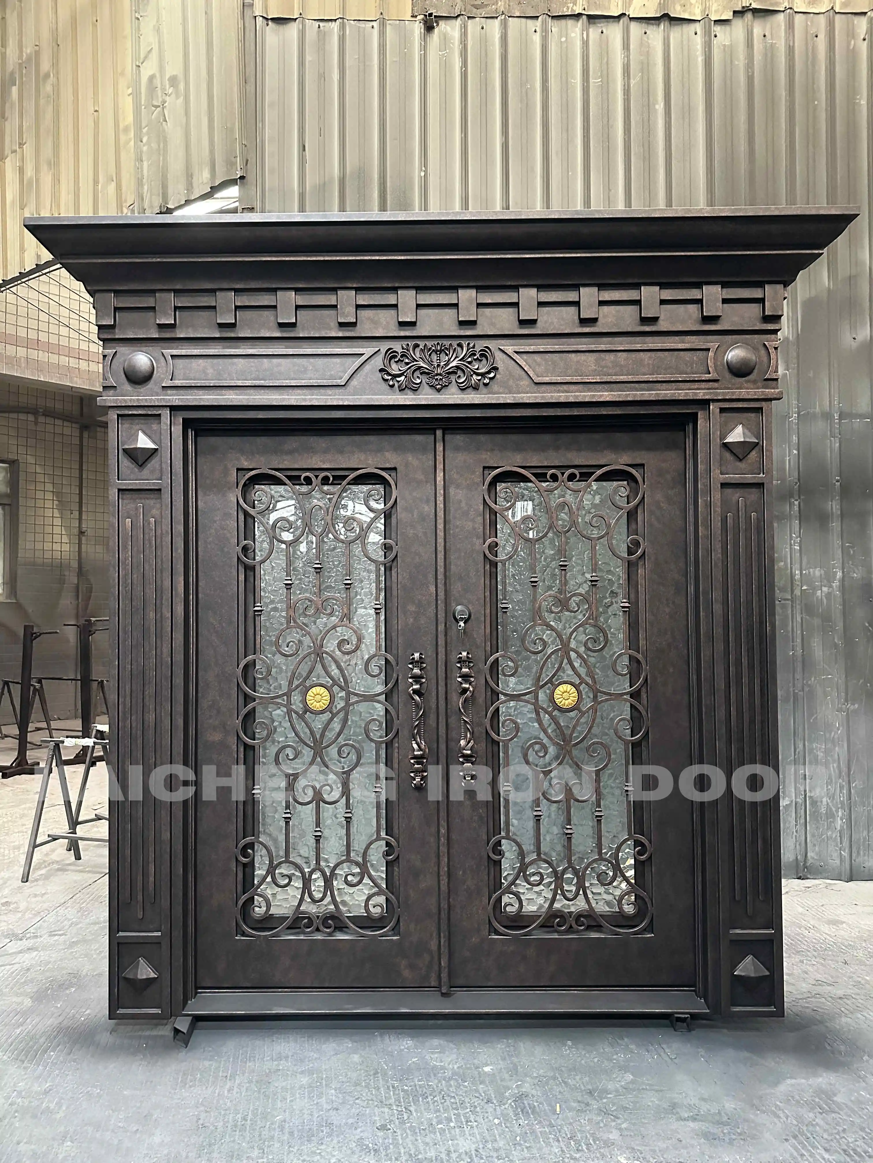 Factory Pre-hang Wrought Iron Entrance Security Steel Door Double Iron Door Designs Wrought Iron Doors