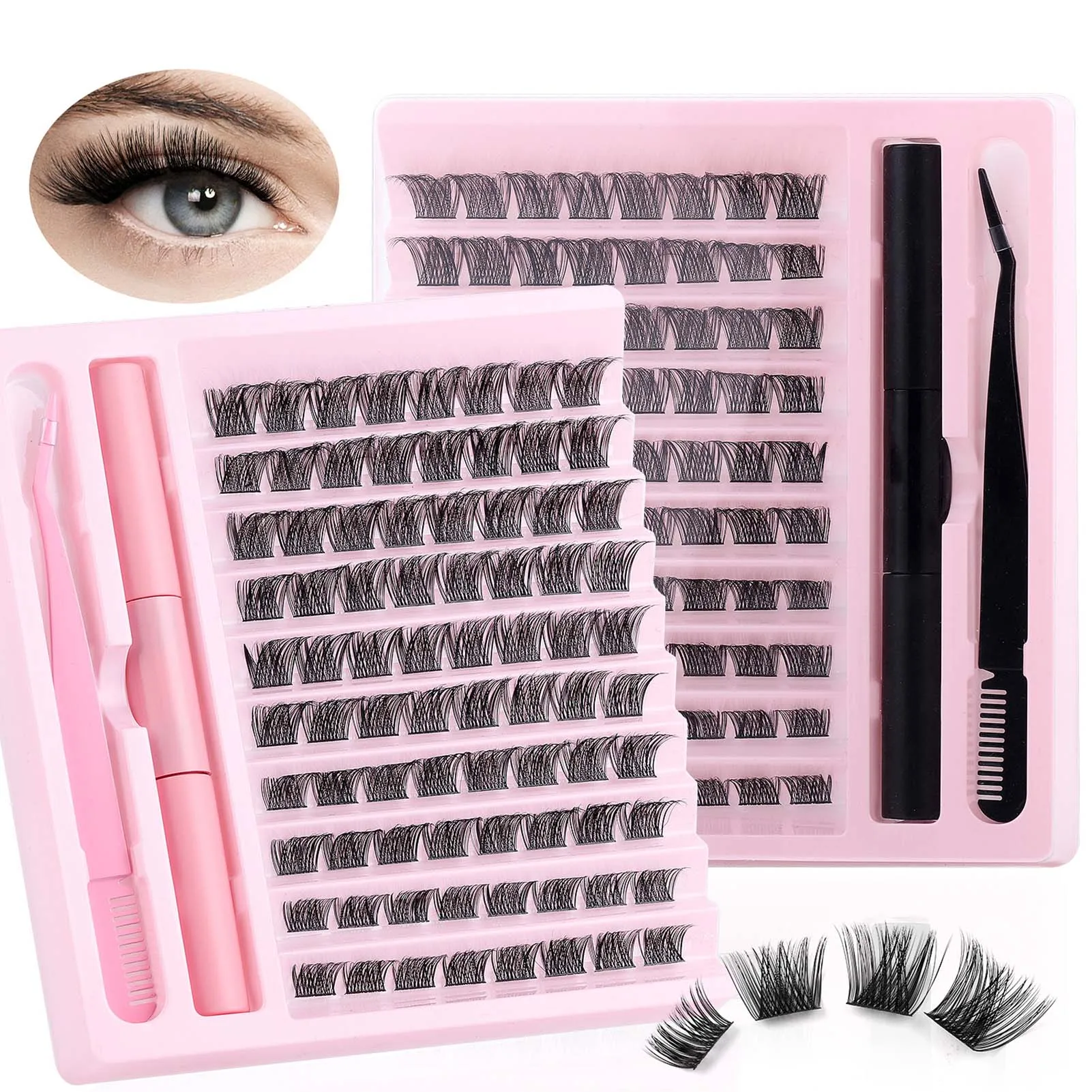 Schoonheid Valse Wimpers Set Bond En Seal Lijm Kit 10-16Mm 80 Clusters Natuurlijke Lange Wimpers Diy Lash Extensions Make-Up Accessoires