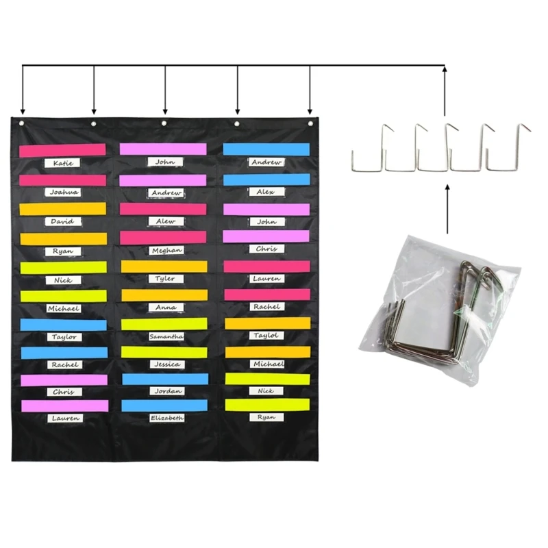 F3MA Grafico tascabile per montaggio a parete 30 tasche 5 Appendiabiti per porta, organizer per forniture per ufficio