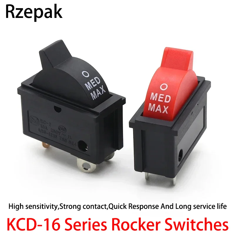 KCD16 Wind Speed Control Button Black Red10A 250V Rocker Switch 3 Positions 3Pin For Hair dryer SPDT Switch