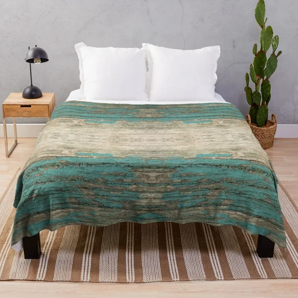 

Rustic Wood - Weathered Wooden Plank - Beautiful knotty wood weathered turquoise paint Throw Blanket Soft Warm Blankets