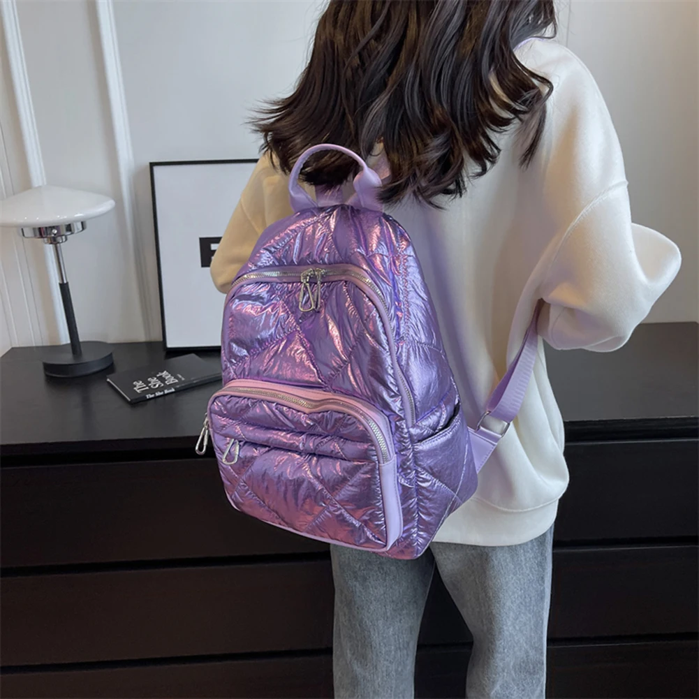 Casual Female Backpacks Space Cotton Winter Shoulder Bag Quilted Padded Rhomboid Pattern Rucksack Ladies Large Capacity Knapsack