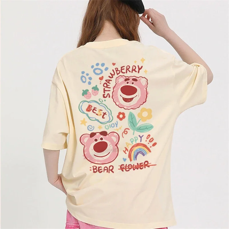 Kawaii Lotso Cartoon Harajuku Y2K T Shirt Women Cute Strawberry Bear Anime T-shirt Ullzang Streetwear Tshirt Summer Top Tee Girl