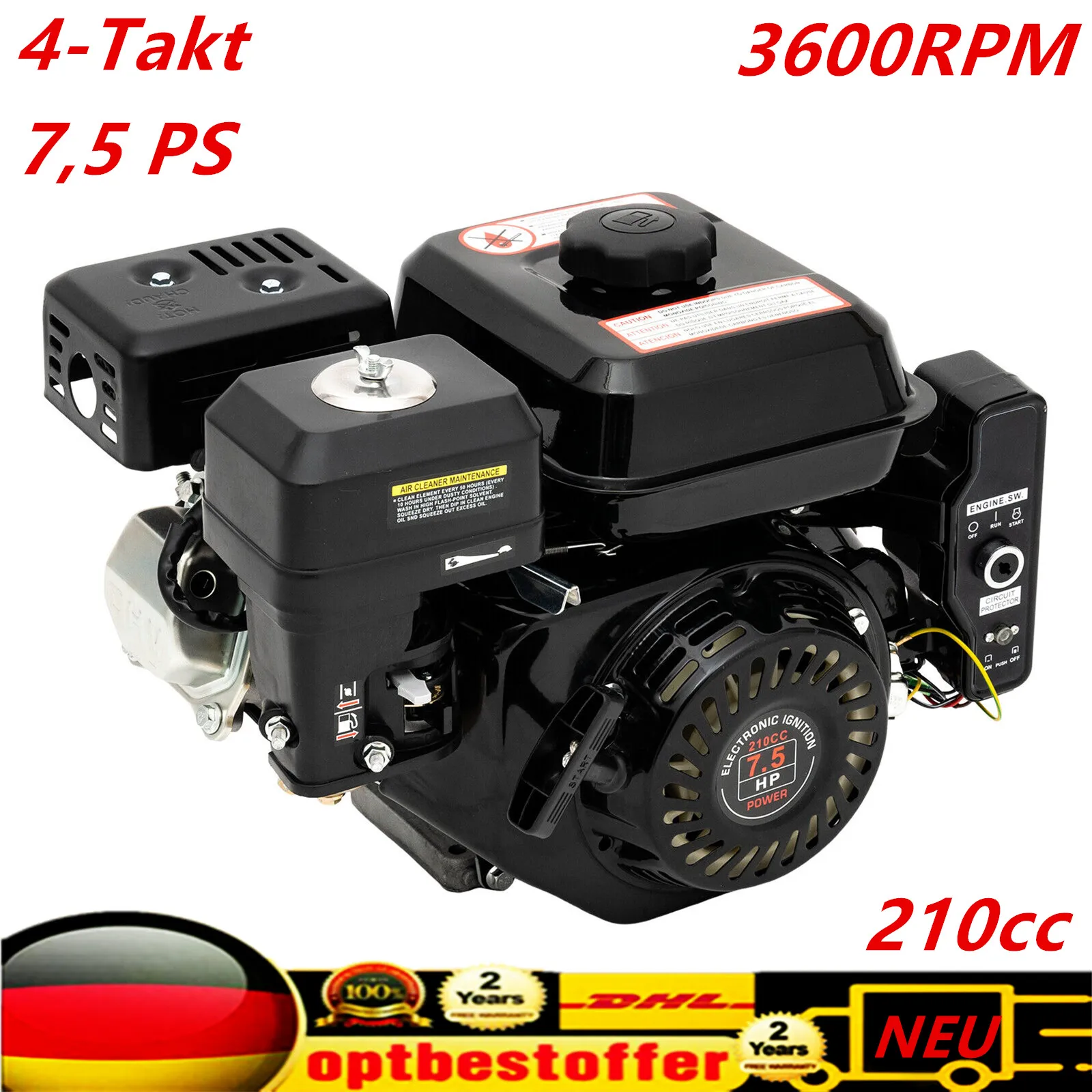 4-Stroke 212CC 7.5 HP Gas Engine Motor w/Electric Start Upgrade Version For Go Kart Pressure Washers Log Splitters 3600 RPM