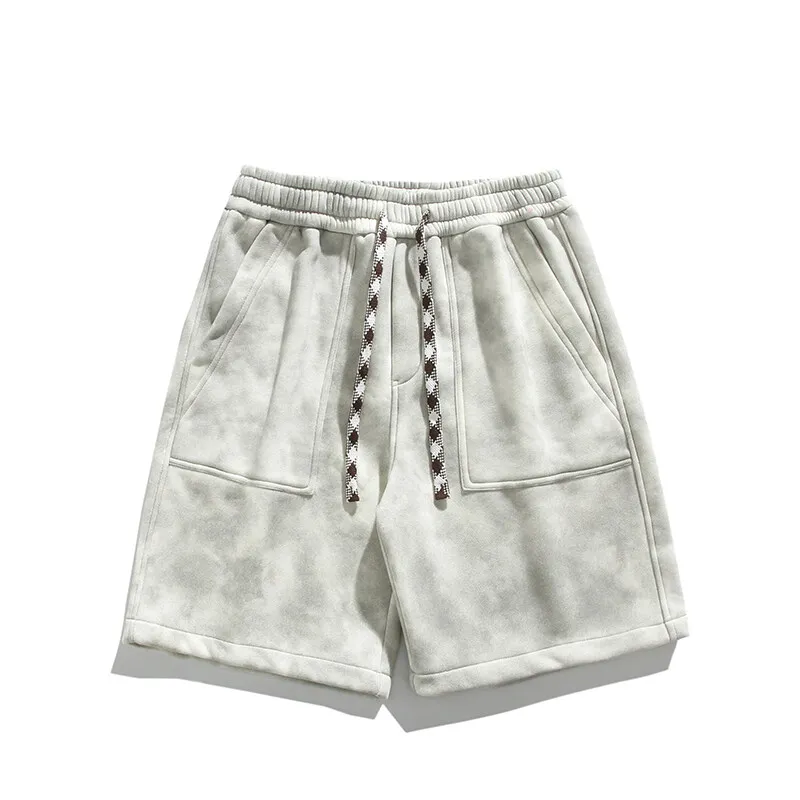 Retro Tie-dye Dirty Shorts Men's Summer New Loose Five Trousers Drawstring Design Casual Sports Basketball Trousers Beach Shorts