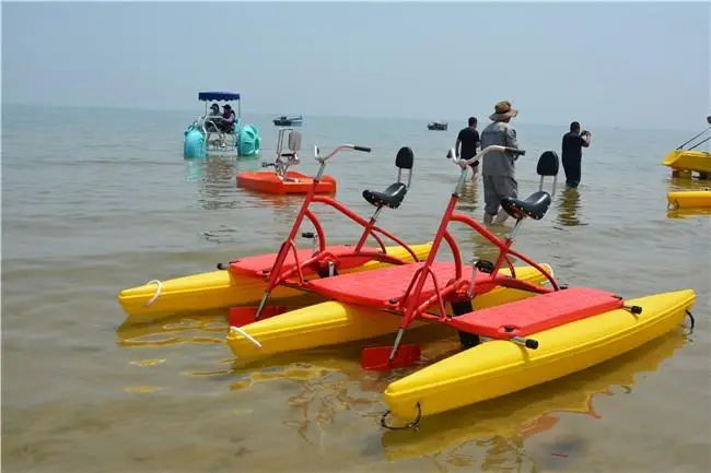 Manufacturing Company 3 Passenger Plastic Water Pedal Bicycle Aqua Bike Floating Water Pedal Boat Pontoon Catamaran For Sale
