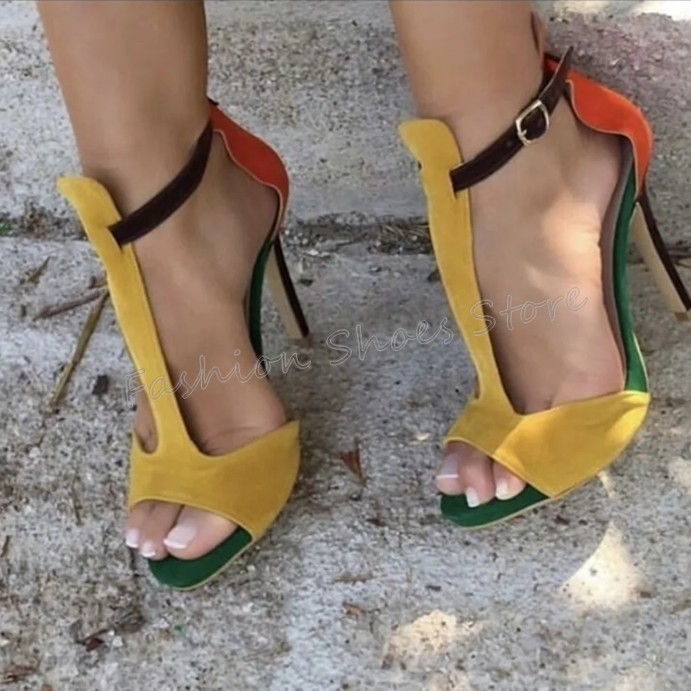 

Yellow Open Toe Ankle Buckle Sandals Stilettos High Heels High Heel Shoes for Women Fashion Heels 2025 New Zapatos Para Mujere