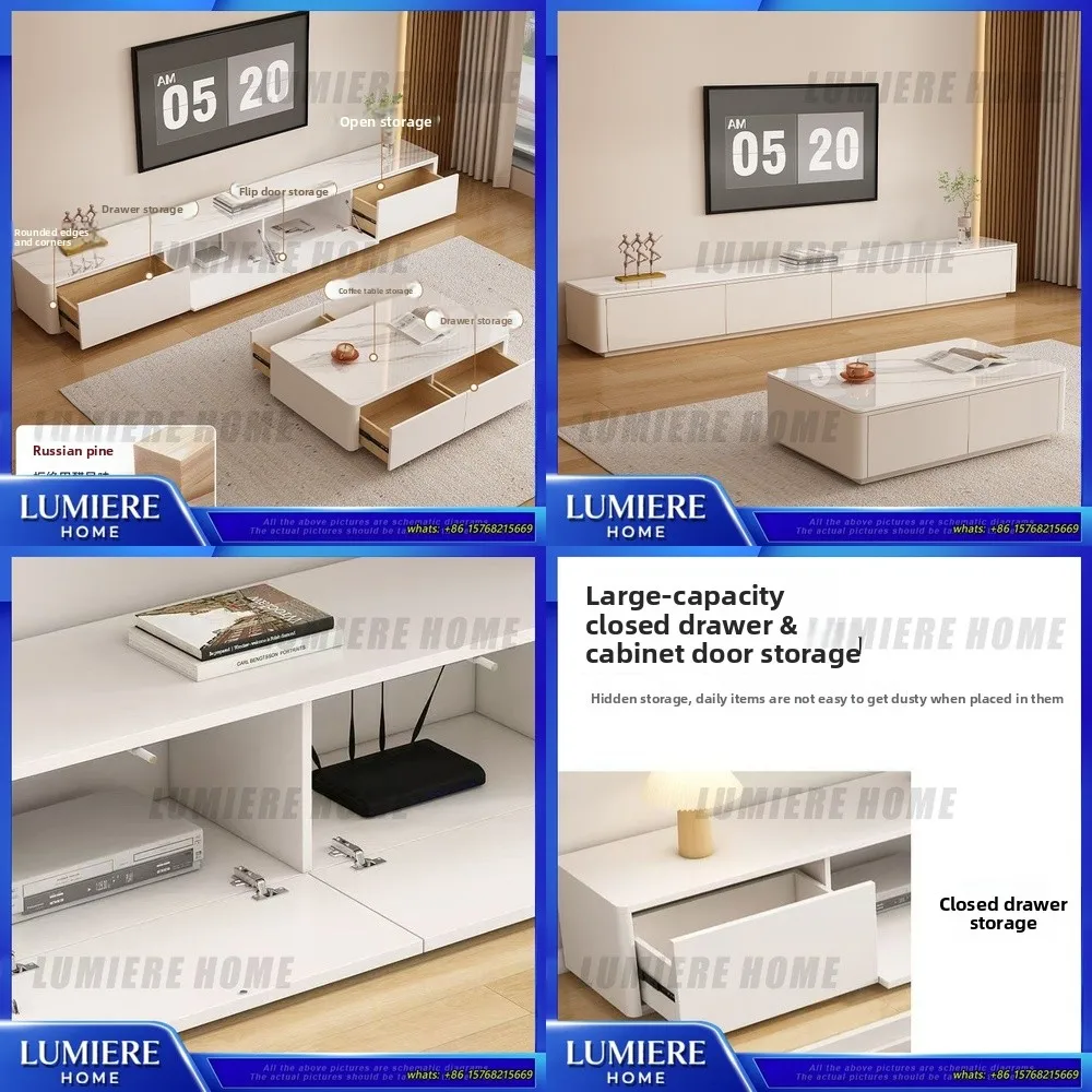 

Тумба под ТВ из спеченного камня с откидной дверцей, современный минималистичный шкаф для гостиной для небольших помещений, кремовый цвет, журнальный столик из массива дерева