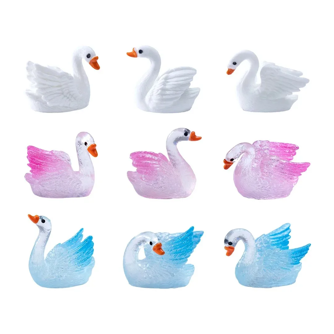 10pcs Resin Swan Glow in The Dark Miniature Swans Figurines Ornaments for DIY Dollhouse Home Garden Moss Landscape Decora
