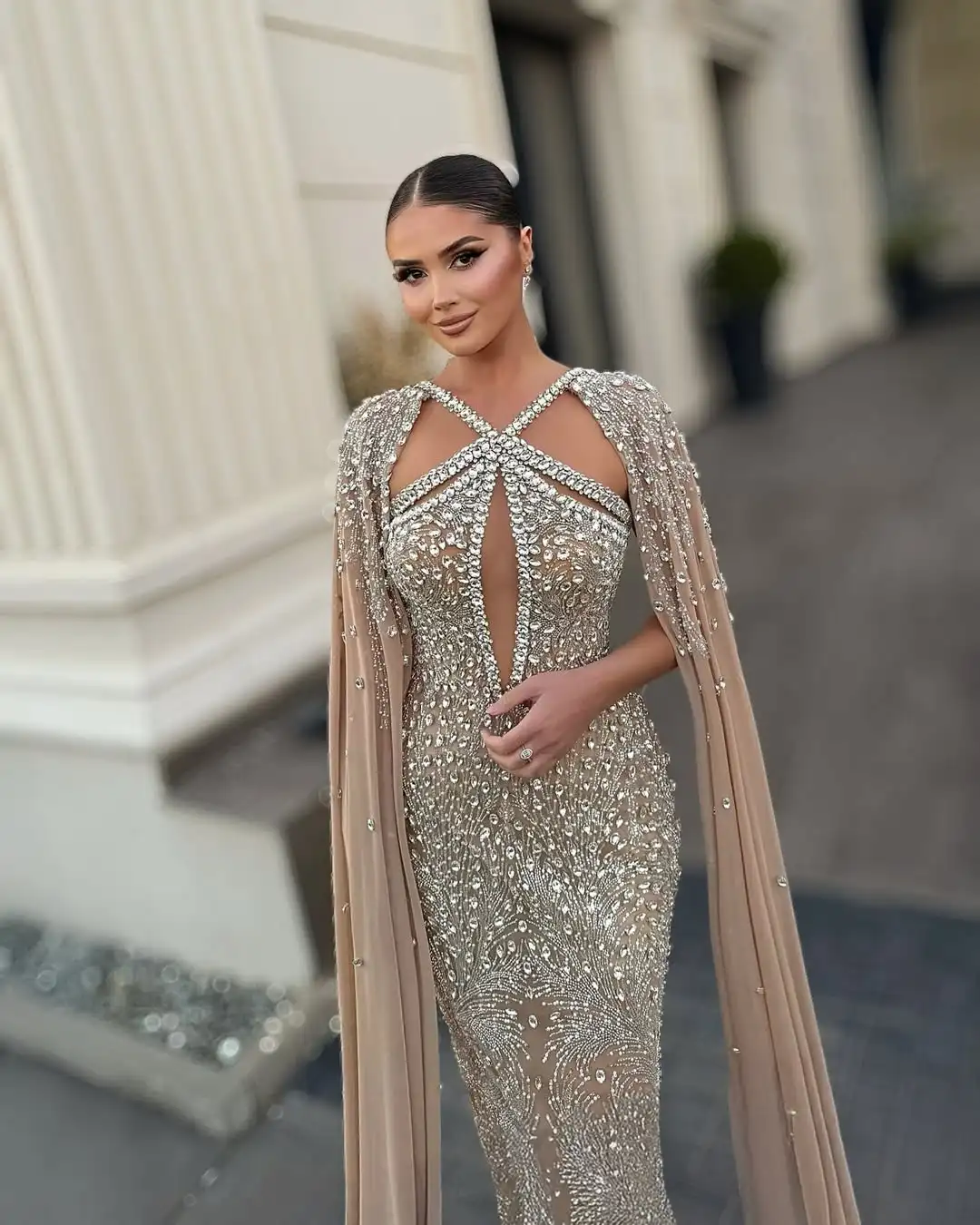 

New Design Sexy Beading Crystal Pearls Charming Fashion Mermaid Evening Dress Prom Formal Party Dress