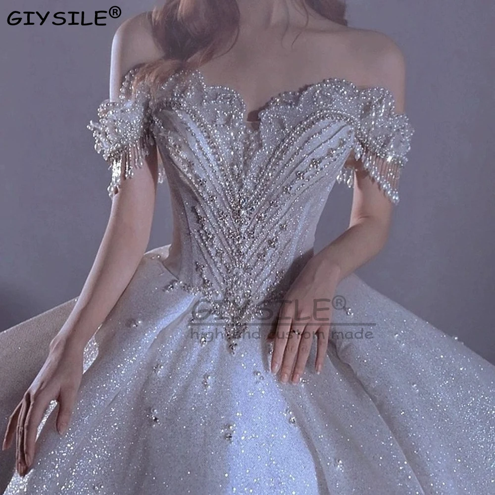 

GIYSILE Customized French Style Luxurious Palace Wedding Dresses Off Shoulder Starry Sky Wedding Beaded Dress Forwomen Brides