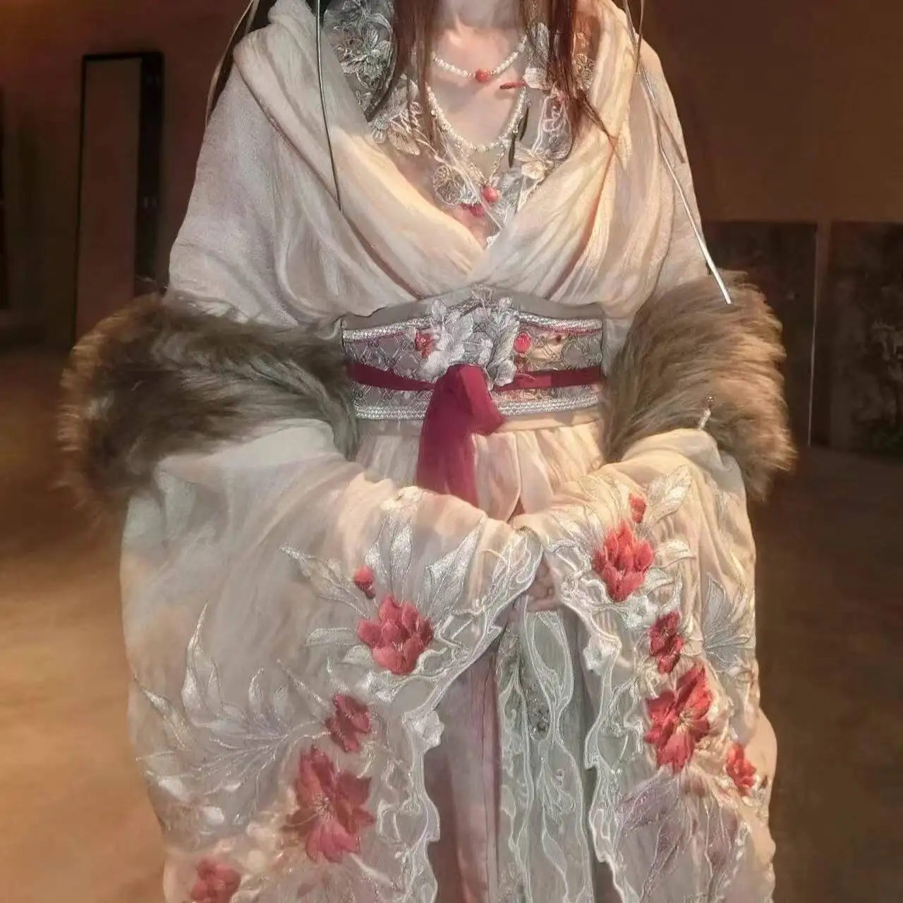 

New Hanfu Women Han Elements Warring States Robe Waist Length Skirt Suspenders Lace Big Sleeved Shirt Yu Ji Cosplay
