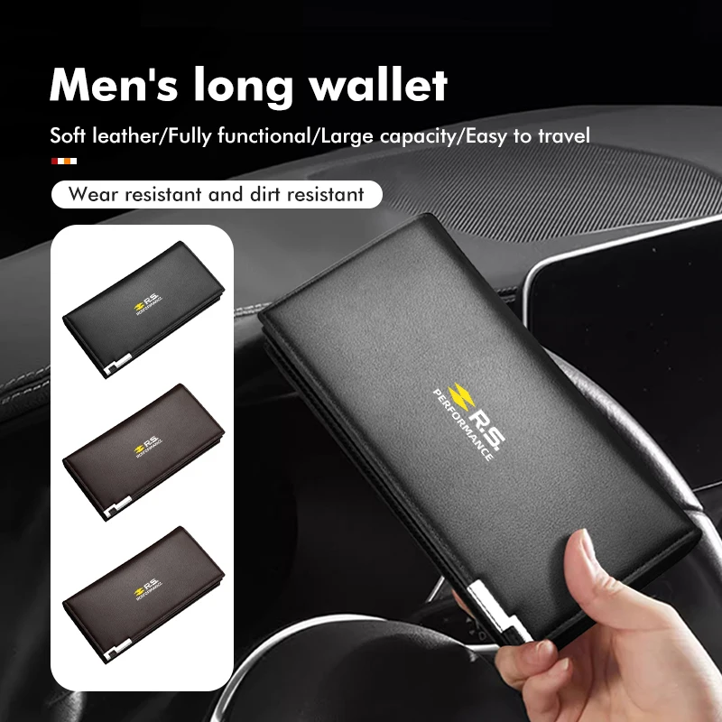 Man Leather Wallet Long Car Logo Drivers Licence Card Holder For Renaul Clio Arkana Captur Twingo Talisman RS Logan Duster