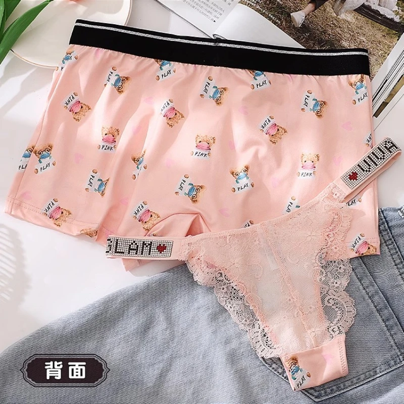 Matching Underwear Couple New Two Piece Underwear Set Men Boxer Shorts and Women Sexy Briefs Fashion Cartoon Print Underpants