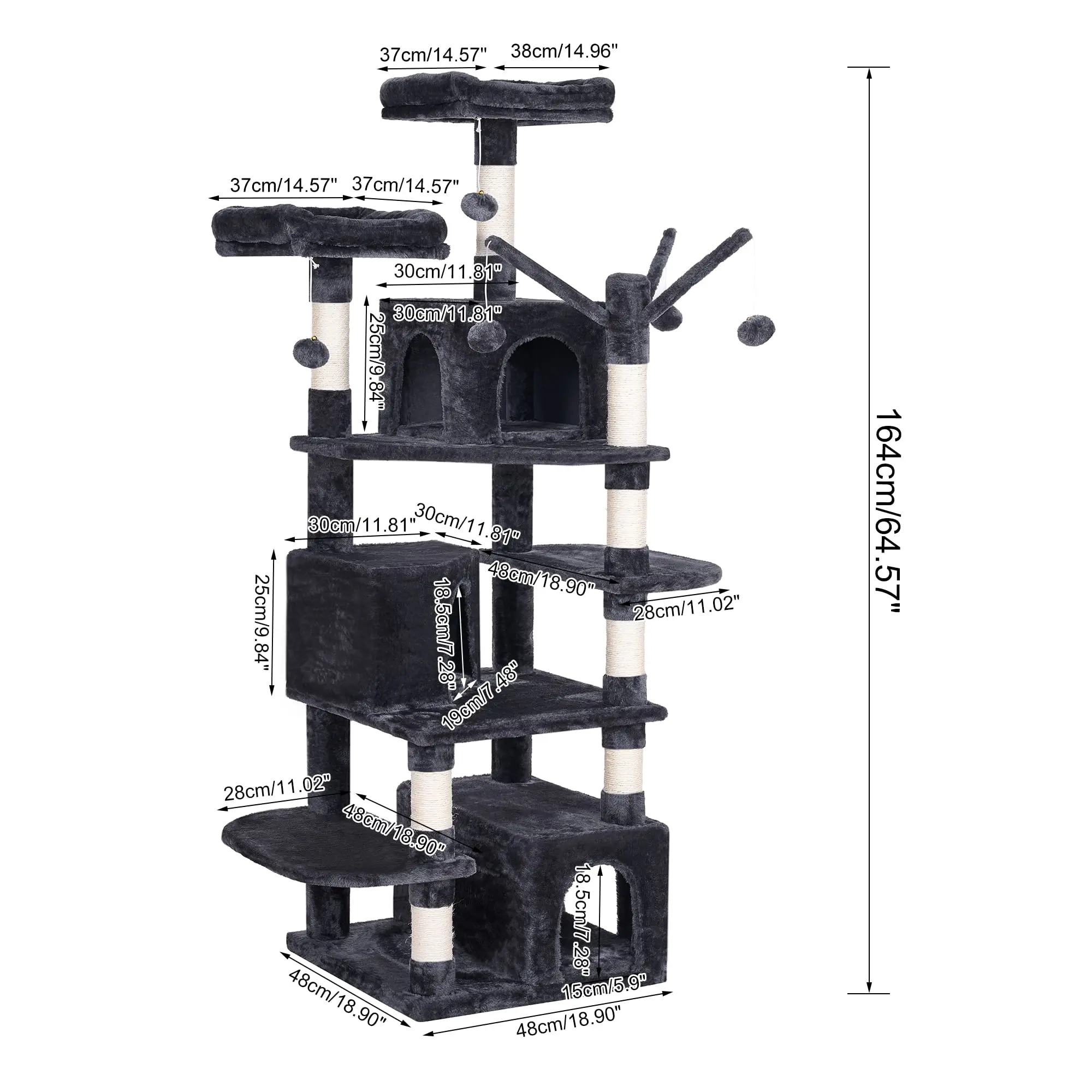 Petdom Cat Tree for Indoor Cats Large Cat Tower Multi-Level Pet Play House with Condos Katzenbaum Luxus