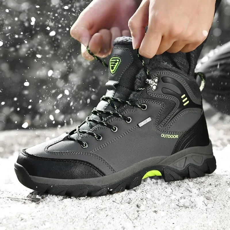 Winter Men\'s Boots Warm Men\'s Snow Boots High Quality Leather Waterproof Men Sneakers Outdoor Men Hiking Boots Work Shoes Male