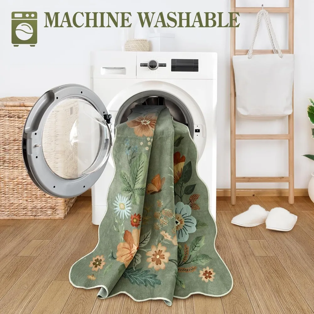 Bloemen wasbare 6x9 karpetten, zacht slaapkamertapijt voor woonkamer Ultradun antislip eetkamertapijt