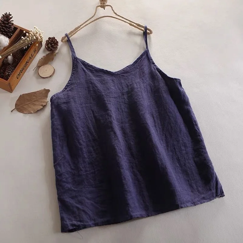Summer Simple All-match Top Loose Thin Camisole Solid V-neck Vest Women Clothing Sleeveless Casual Highstreet Holiday T-shirt image 2