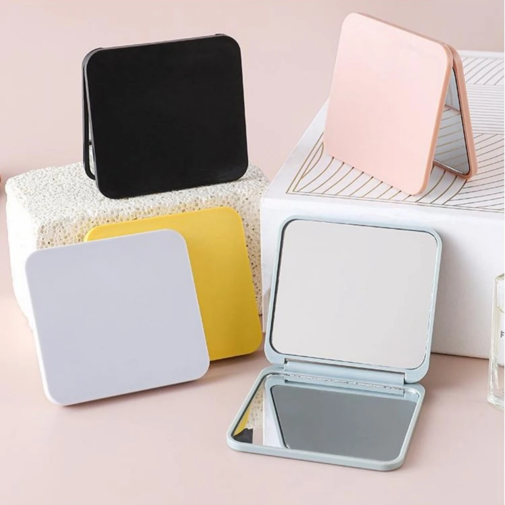 Makeup Mirror Square Portable Cute Girl's Gift Hand Mini Mirror Pocket Double-sided Makeup Mirror Compact Multiple Colors