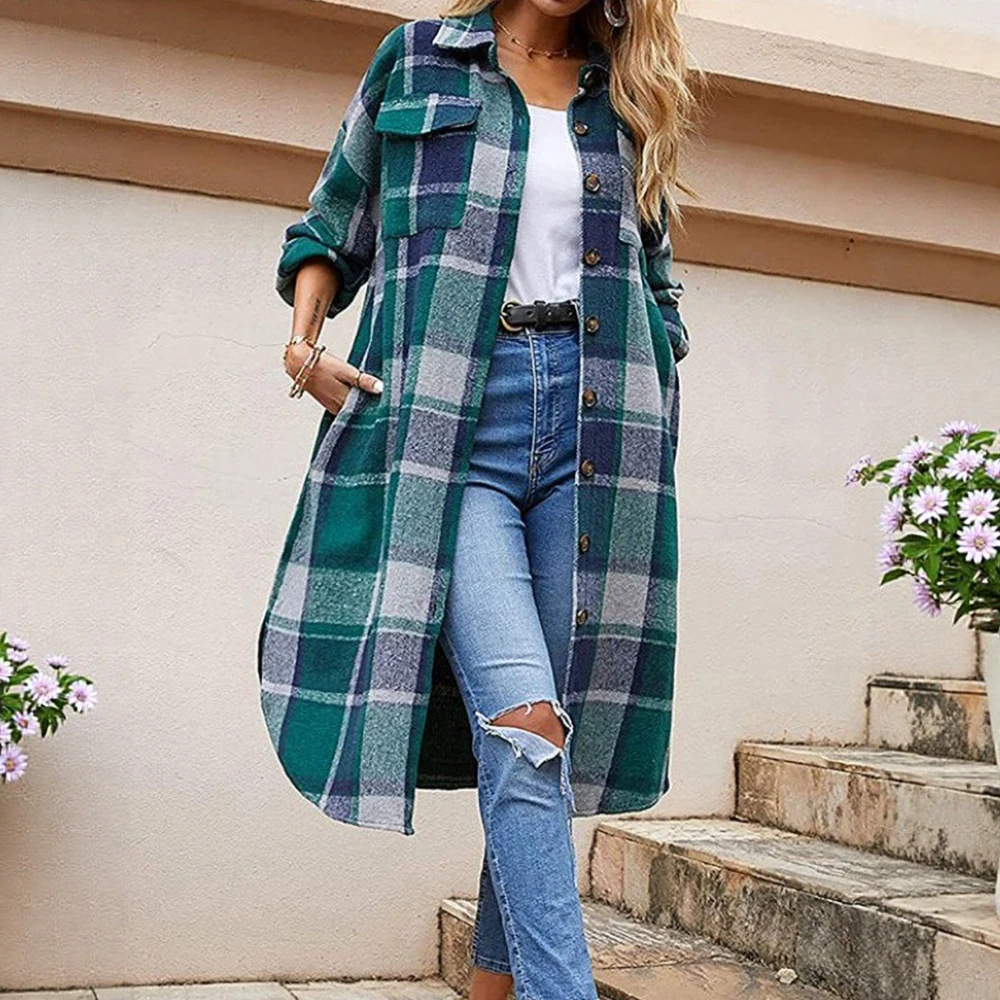 Dames geruit overhemd 2025 herfst essentieel groen blauw geruit lange mouw button-down kraag veelzijdige stylingoptie