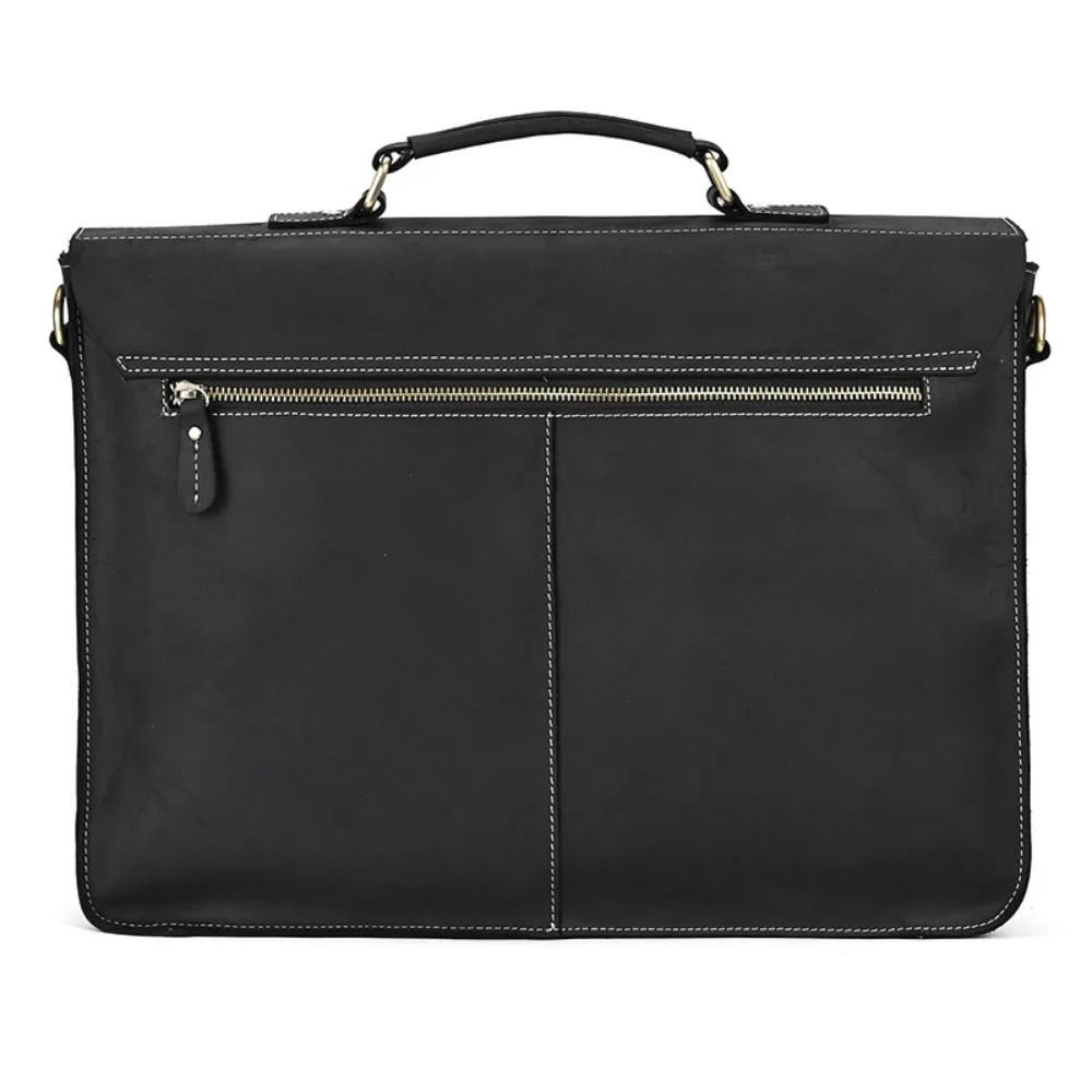 Retro Briefcase Large Simple Versatile Capacity Leather High Fashion Computer 15 Inch Shoulder Handbag Business Bag Portable